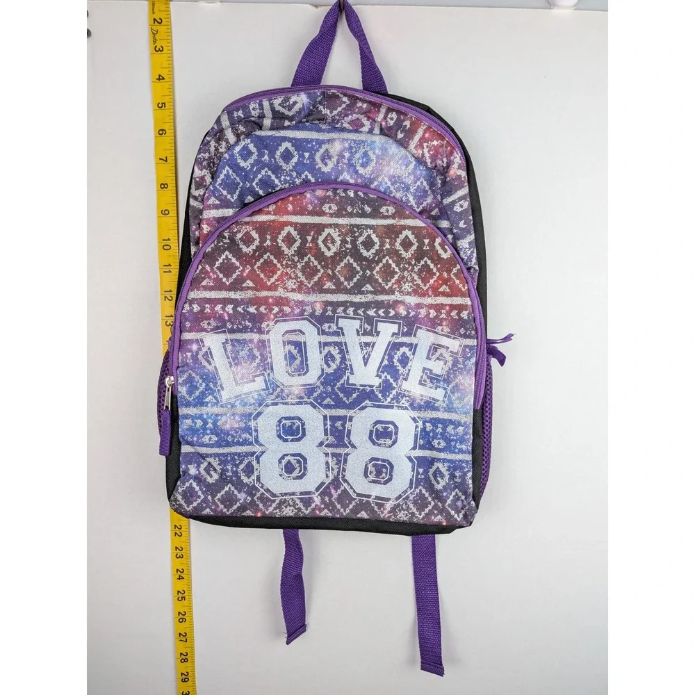 Kids Love 88 Galaxy Print Backpack Purple Geometric Tribal School Bag